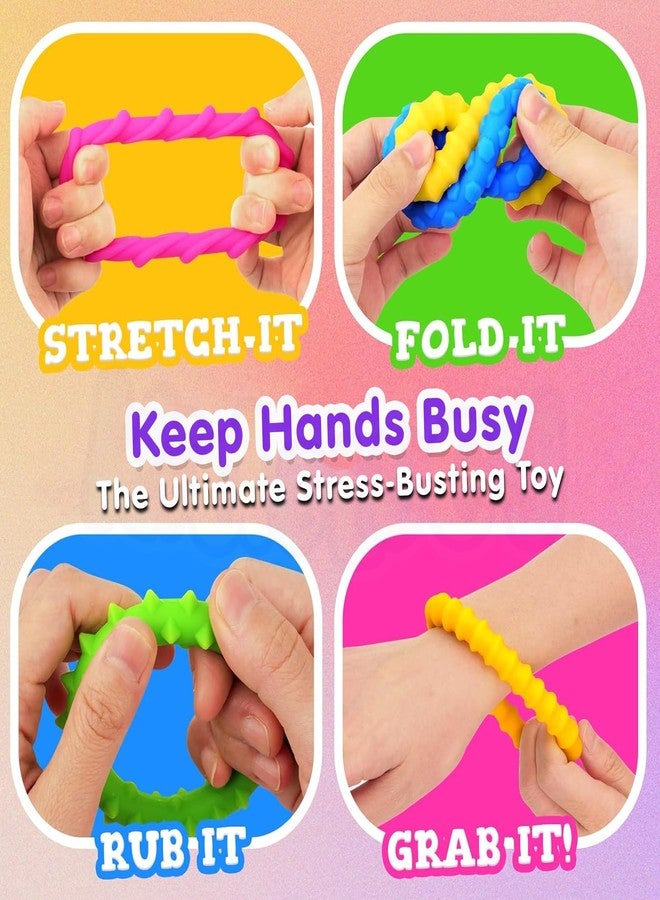 Kidology Sensory Ring Toys - Textured Silicone, Fidget Stretch Toy for Kids & Adults - Durable & Washable Stress Buster Ring Fidget Bracelets for Focus(Pack of 4) - Image 4